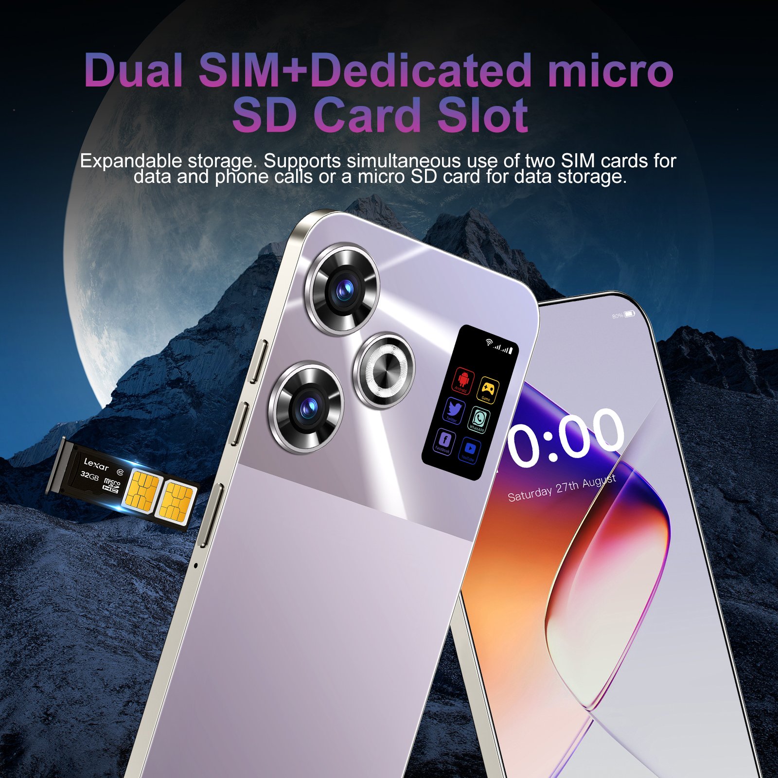Mobilephone f6 pro 7.3 Inch 16GB+1TB 5G face ID Global version mobile phone Android 14 5G smartphones