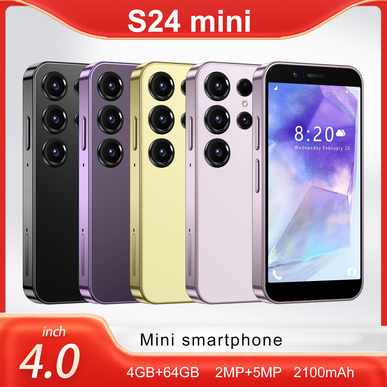 S24 Mini Android 5G Smartphone New Design Octa Core CPU HD 108MP Supports 4G 5G Available English French Spanish