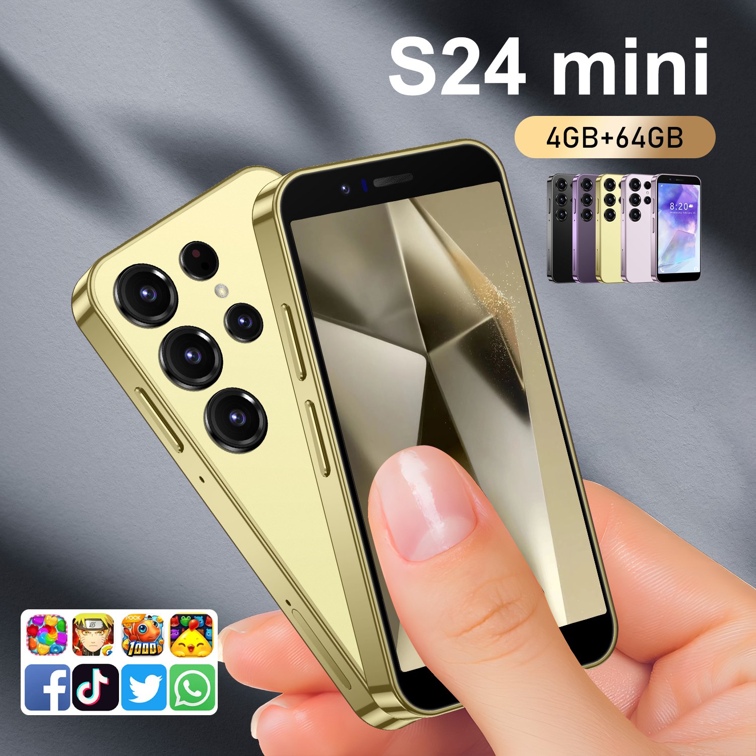 S24 Mini Android 5G Smartphone New Design Octa Core CPU HD 108MP Supports 4G 5G Available English French Spanish