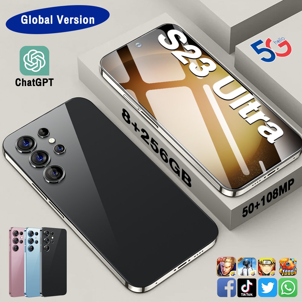 2023 New Original Phone S23 Ultra Android 13 45w 8000mAh Battery 8G+256GB Dual SIM Card Global Face Recognition 5G Smartphone