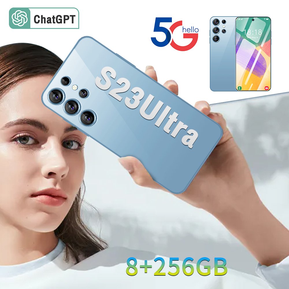 2023 New Original Phone S23 Ultra Android 13 45w 8000mAh Battery 8G+256GB Dual SIM Card Global Face Recognition 5G Smartphone