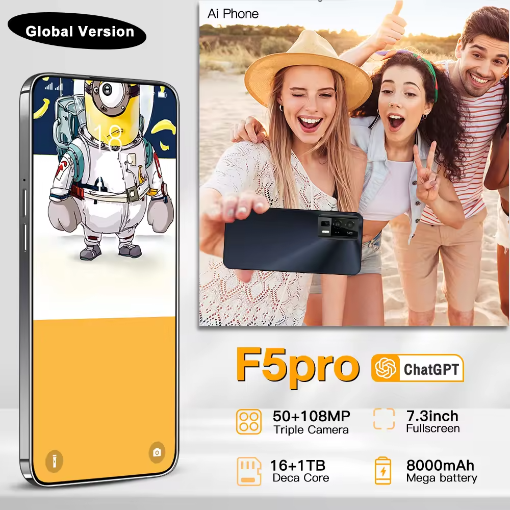5G Smartphones F5 PRO Large Storage big screen 7.3inch Display Dual SIM Android mobile phone with AI GPT4 gaming smart phone