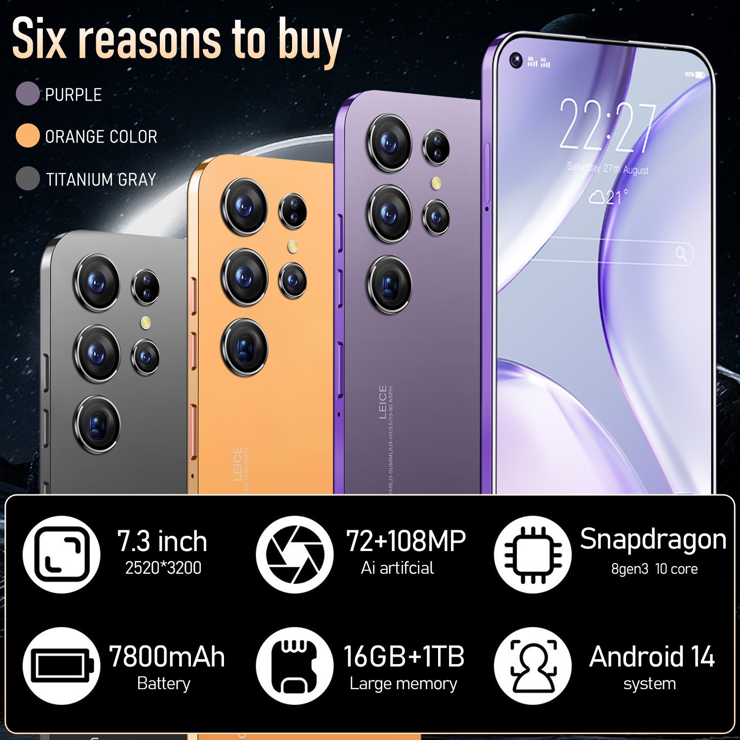 5G Mobile Phones Original SmartPhone S24 Ultra 7.3 HD 16GB+1TB Dual Sim 72MP+108MP 7800mAh Unlocked Cellphone Android Cell Phone