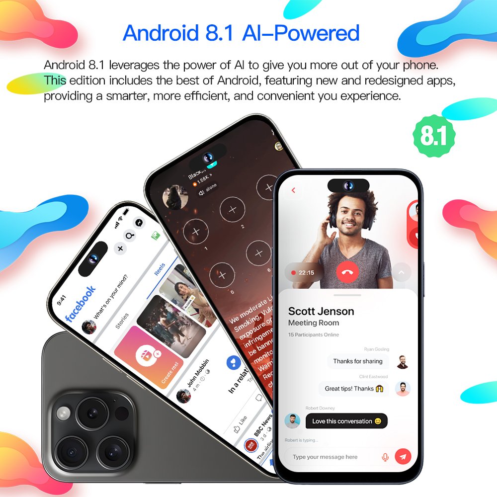 3+32GB Double card slot 6.53 inch drop screen Android 15 pro max Full screen Curved screen HD photography Phone 5g Smartphone