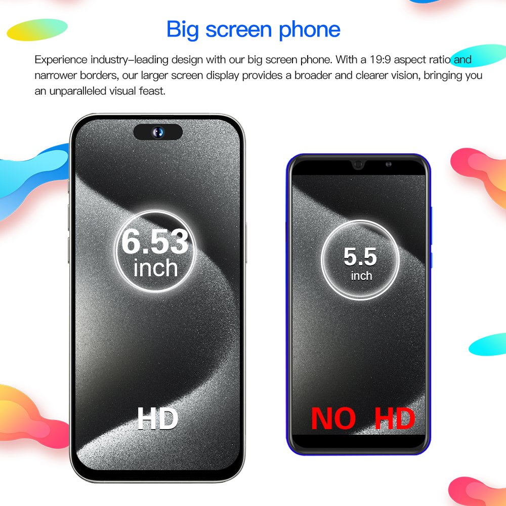 3+32GB Double card slot 6.53 inch drop screen Android 15 pro max Full screen Curved screen HD photography Phone 5g Smartphone