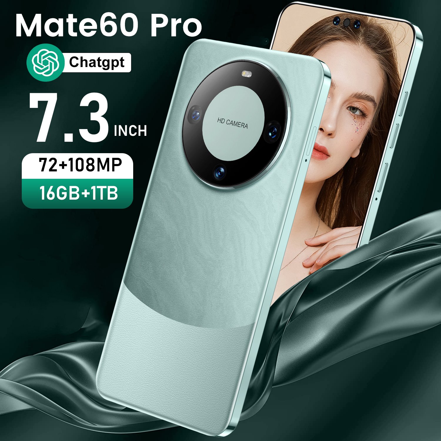 Mate 60 pro Cellphone 7.3 inch 16GB+1TB mobilephone Android 13.0 face unlock 72+108MP 4G&5G smartphone