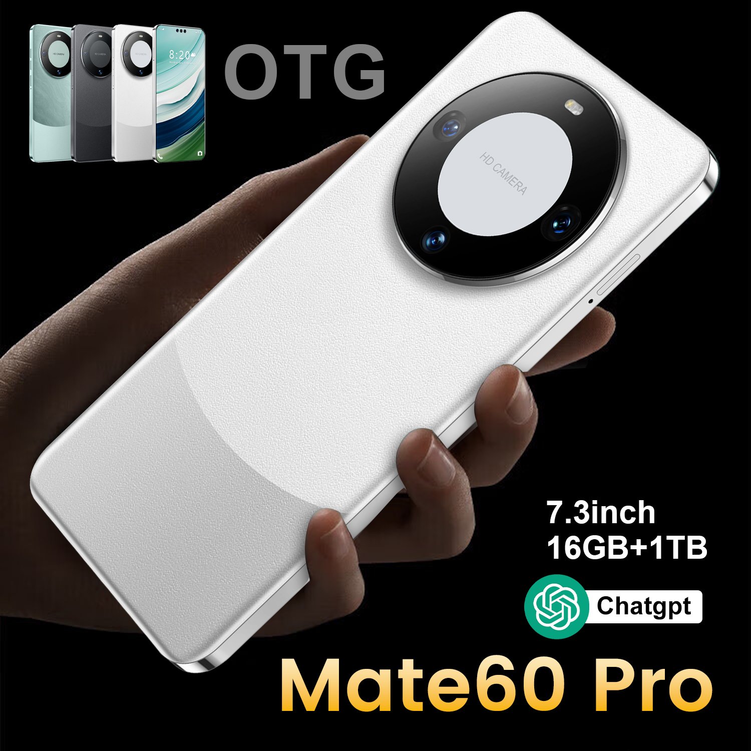 Mate 60 pro Cellphone 7.3 inch 16GB+1TB mobilephone Android 13.0 face unlock 72+108MP 4G&5G smartphone