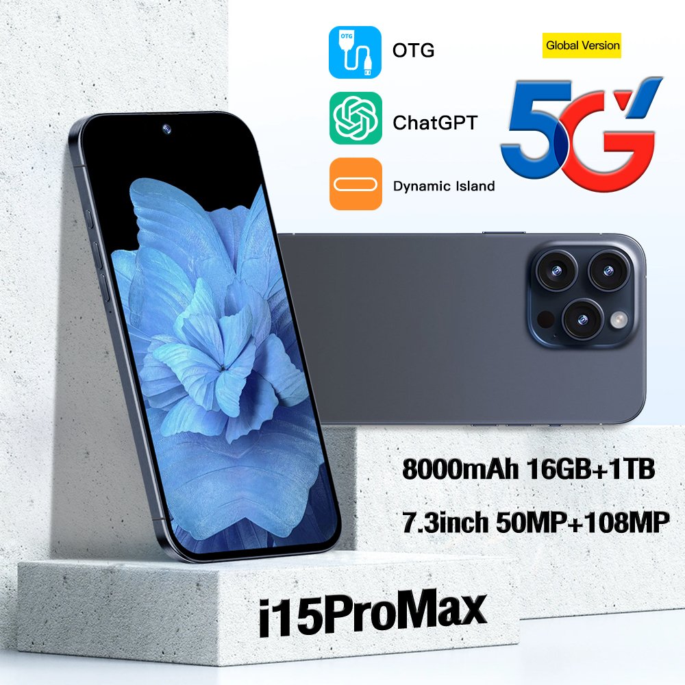 Phone 15 pro max 16GB+51TB Smartphone 5g Smartphone 6.7inch Screen Dual Sim Card I15 phone 15ProMax 5g Smartphones 32MP+64MP