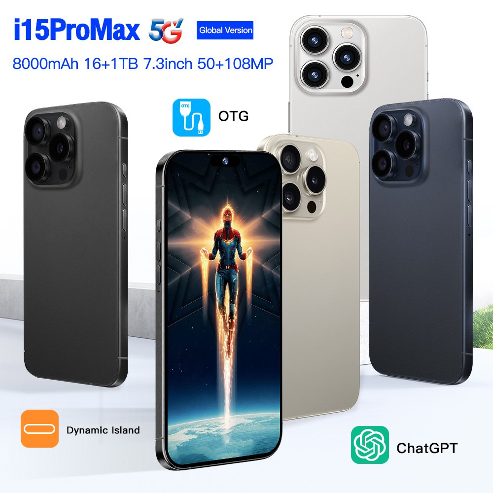 Phone 15 pro max 16GB+51TB Smartphone 5g Smartphone 6.7inch Screen Dual Sim Card I15 phone 15ProMax 5g Smartphones 32MP+64MP