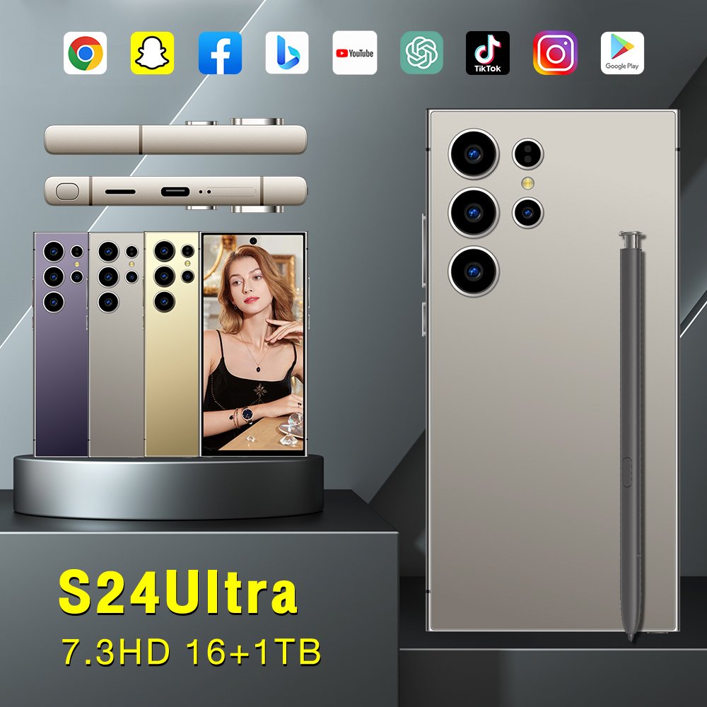Factory hot sale s24 ultra Unlocked 7.3 inch smartphone Cell Phones 16GB+1TB 5g smartphone deca core Android 14.0 Mobilephone
