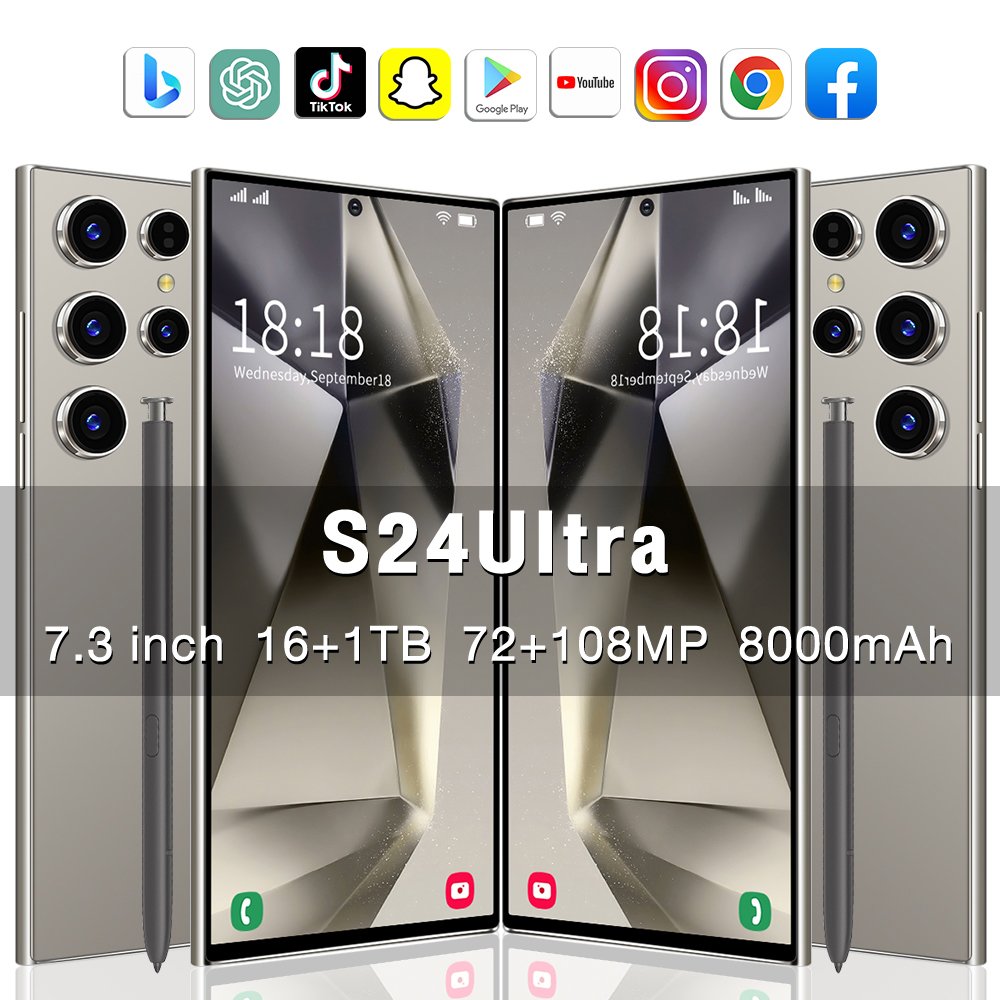 Factory hot sale s24 ultra Unlocked 7.3 inch smartphone Cell Phones 16GB+1TB 5g smartphone deca core Android 14.0 Mobilephone