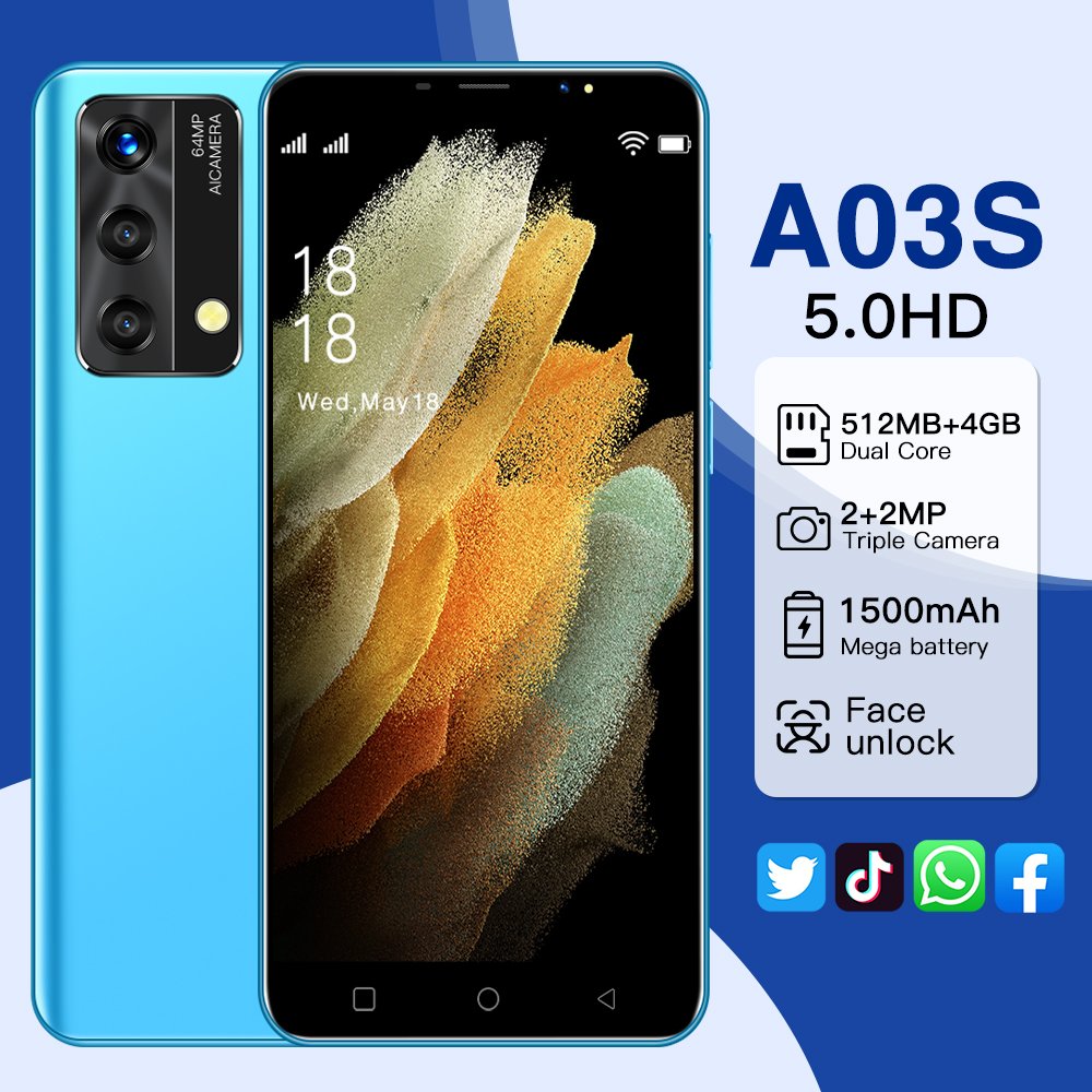 Gaming phone A03S D105 Mobile 5G smartphone 5-inch HD perforated screen 4+512GB RAM Power Android 4G smartphone