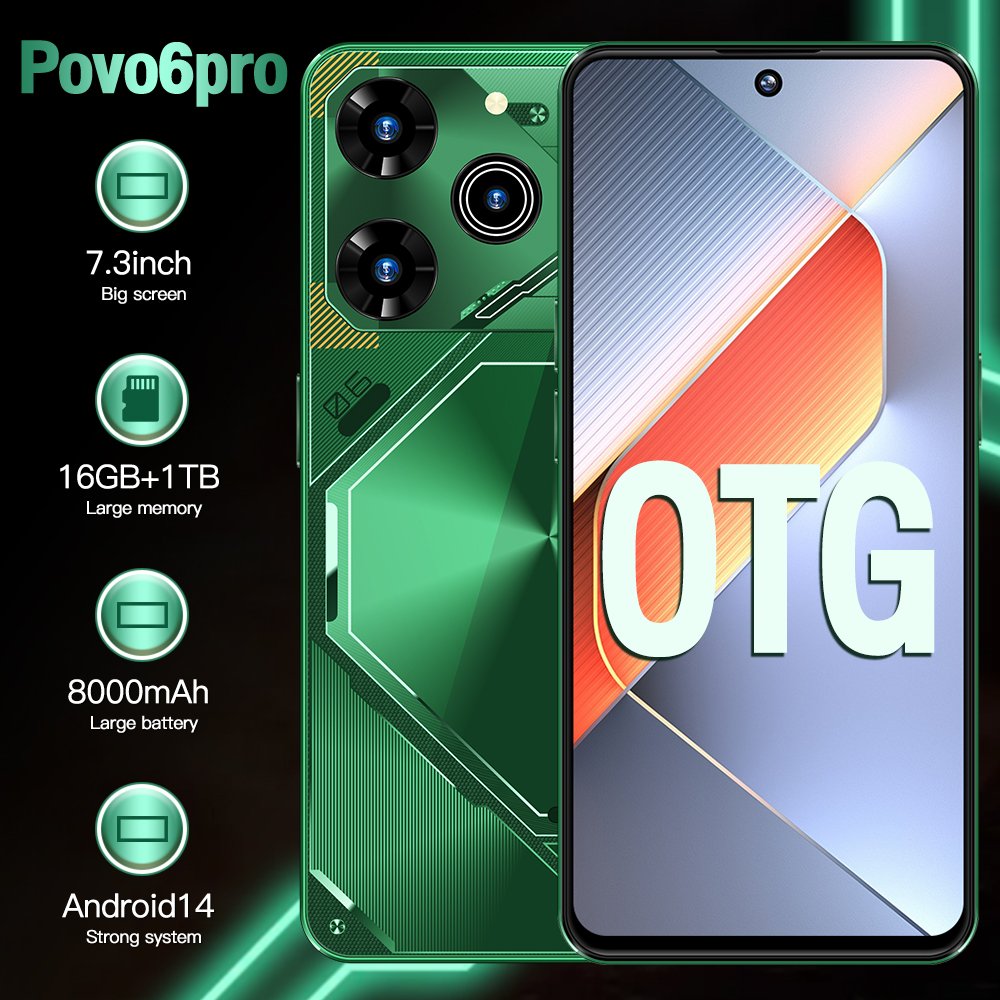Slimoro Original Smart Phone Mobile Phone Povo 6 Pro 1TB Celular Smartphone Telefon Gaming i15 16 14 Android Mobil 5G Smartphone