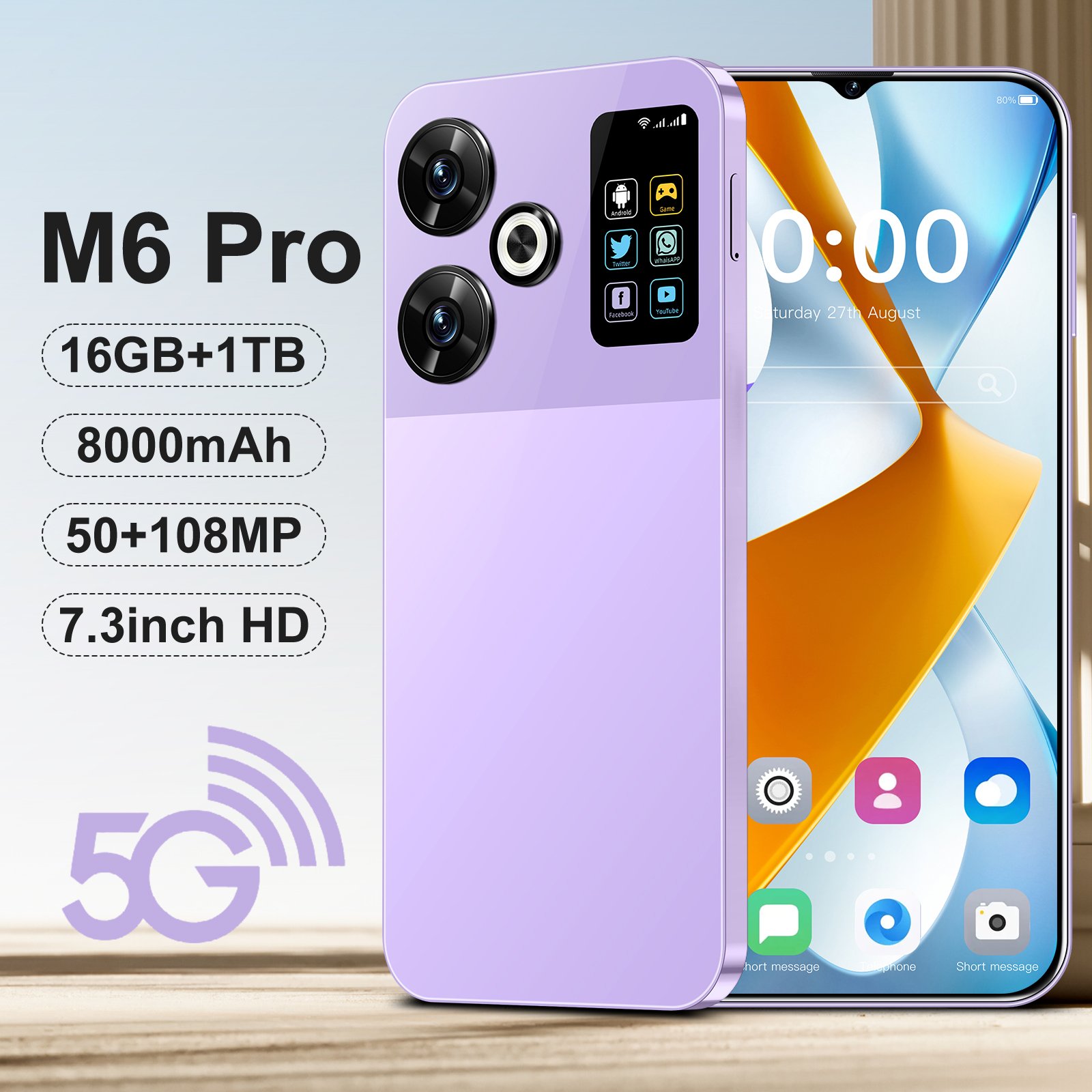 5G Smartphone M6 Pro Brand New Gaming Mobile Phone Smart Phone 16GB+1TB Cheap Telephone Big Screen gaming smartphone