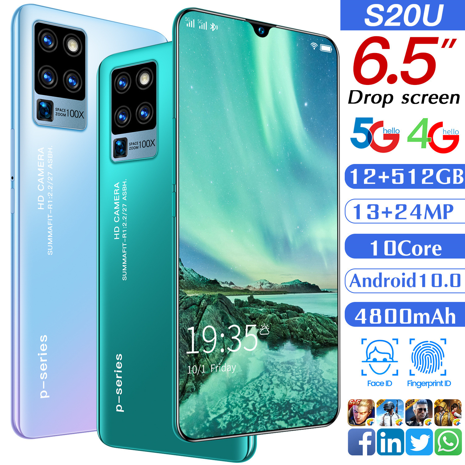android 5g de smartphone 3g y 4G smartphone large display OEM ODM phones S20U 12+512G