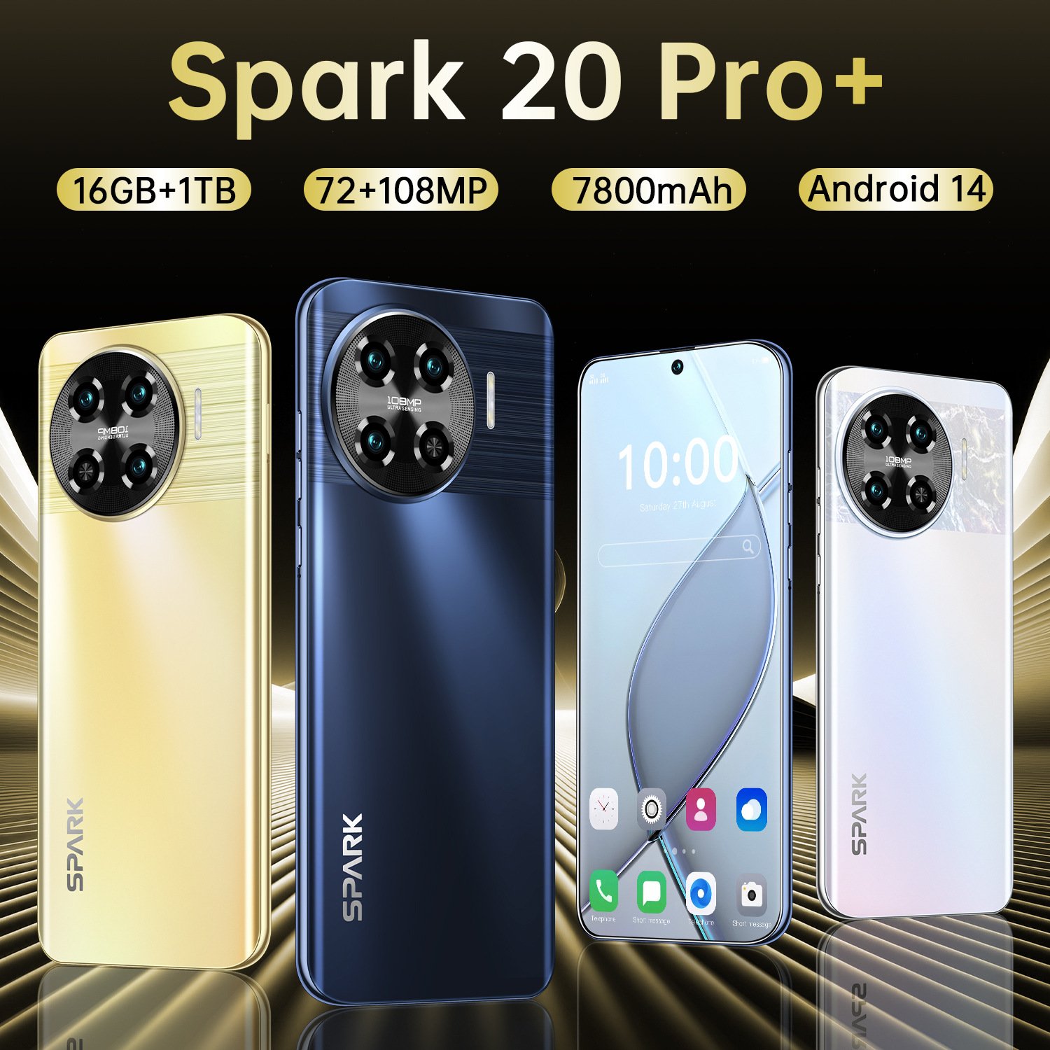 New design Spark 30 with super large high definition screen 5G smartphone 16GB+1TB dual SIM dual standby phone