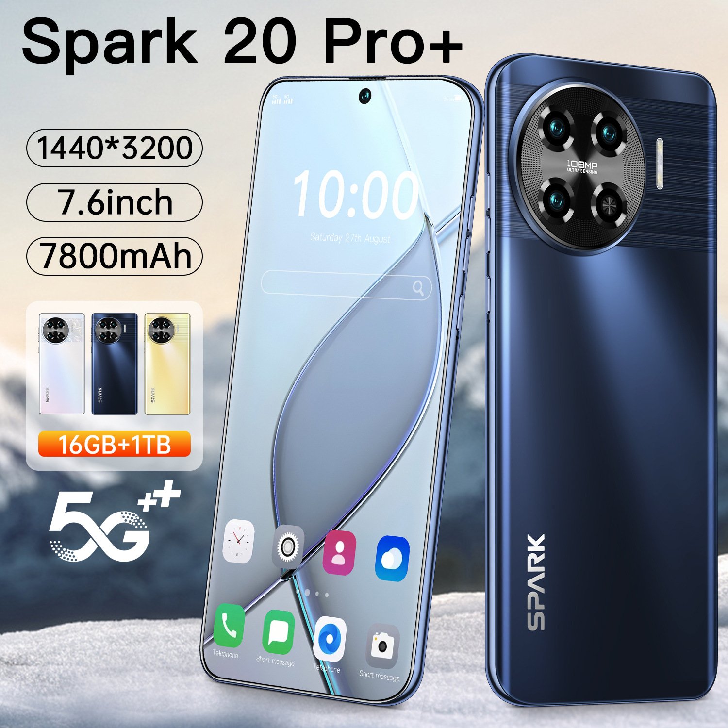 New design Spark 30 with super large high definition screen 5G smartphone 16GB+1TB dual SIM dual standby phone