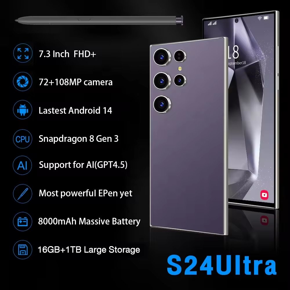 Gloabal Version Phones S24 Ultra 5g Smartphones 16gb+1tb 7.3inches Hd Screen Dual Sim Android 14 Cellphone Mobile Phone