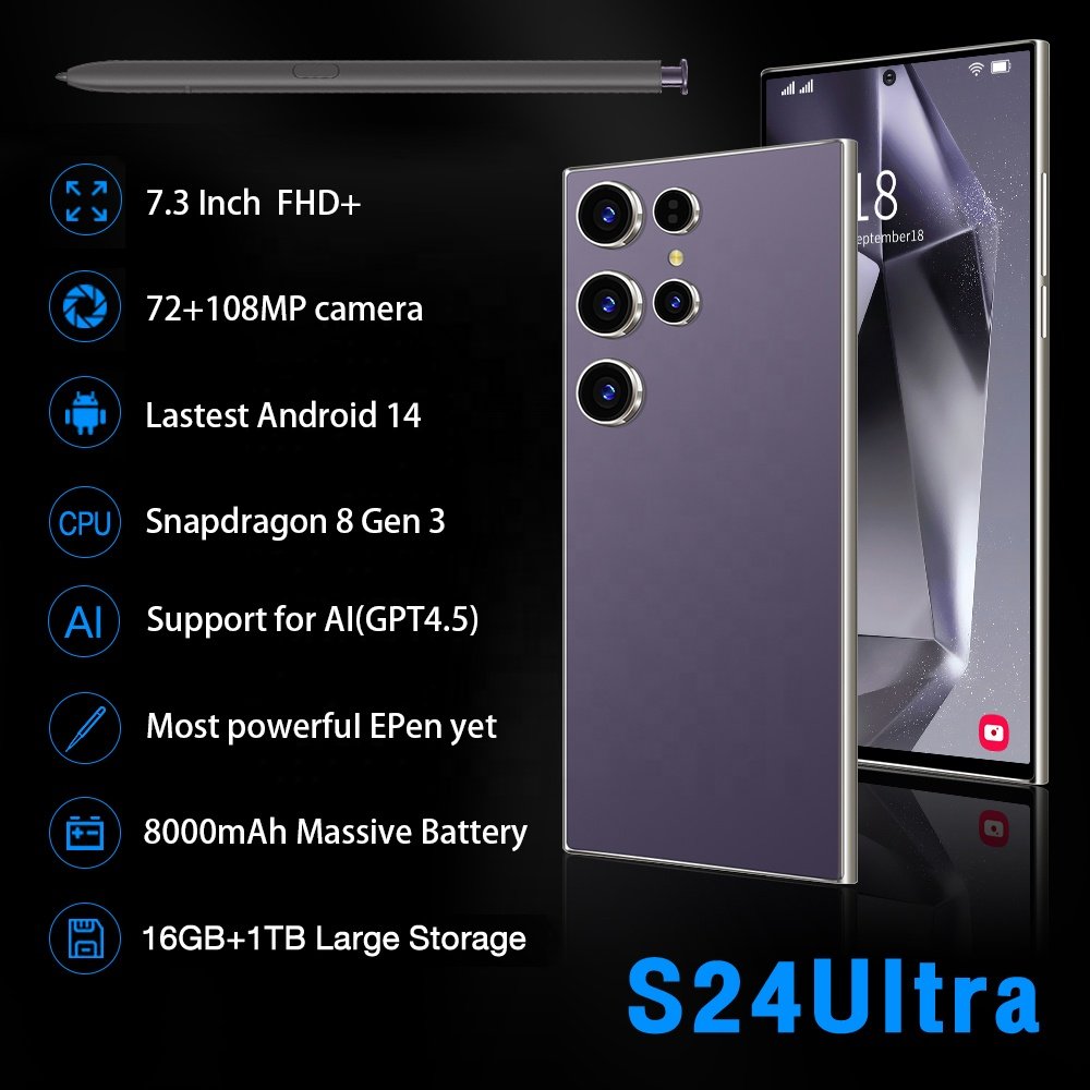 Gloabal Version phones S24 ultra 5G Smartphones 16GB+1TB 7.3inches HD screen Dual SIM Android 14 Cellphone Mobile Phone