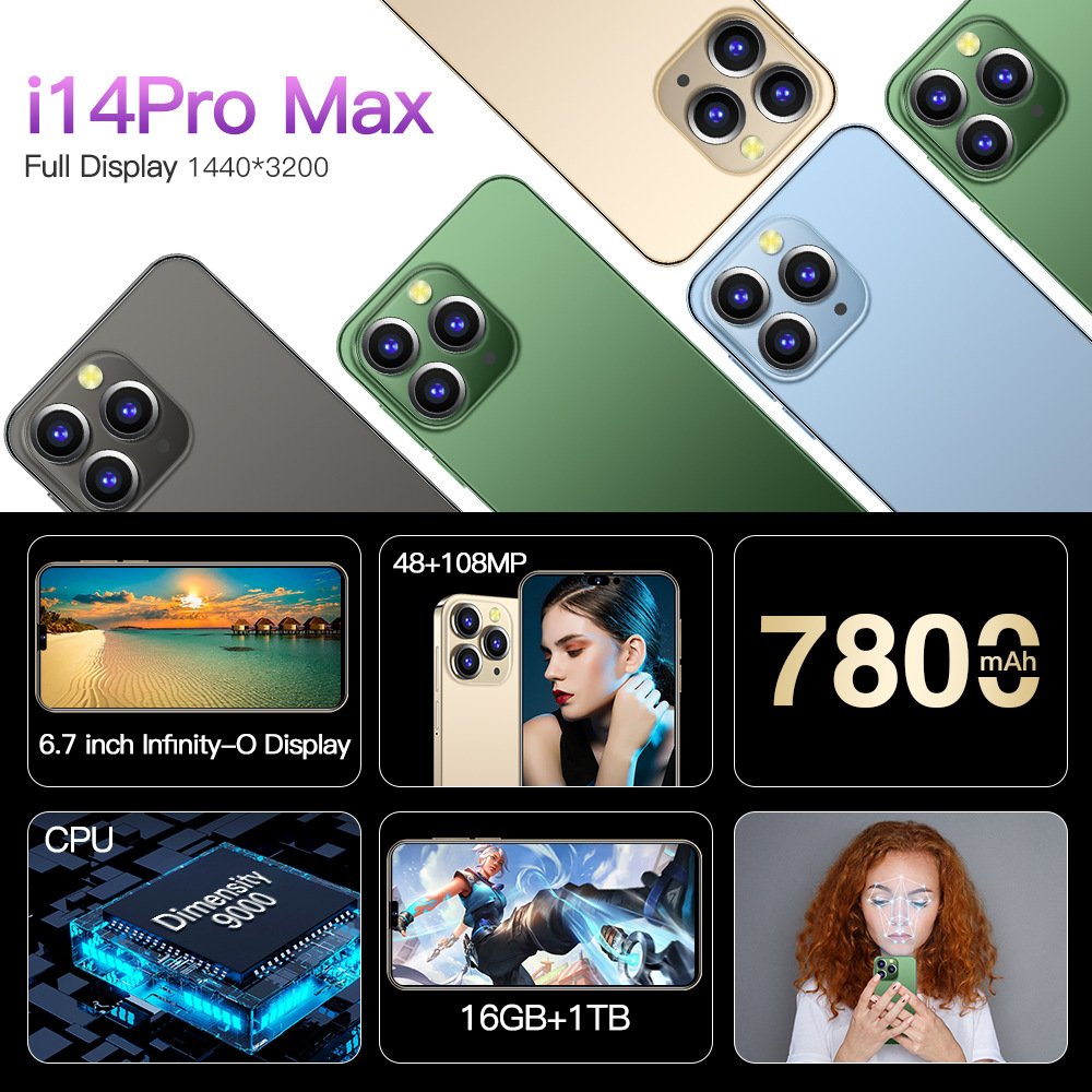 Have Logo Clone 14 pro max 6.8 inch screen 4G 5G smartphone 12GB+512GB unlocked i cell phone 14 pro max Cheap Version Dual Sim
