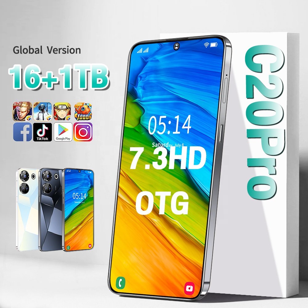Wholesale Cheap Global Version C20pro Cell Phone 7.3inch Big Screen 5g Smartphone 16gb+1tb Large Memory Android Mobile Phone