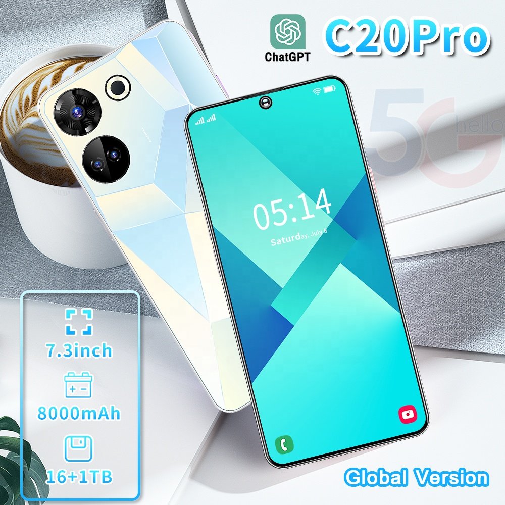 Wholesale Cheap Global Version C20pro Cell Phone 7.3inch Big Screen 5g Smartphone 16gb+1tb Large Memory Android Mobile Phone