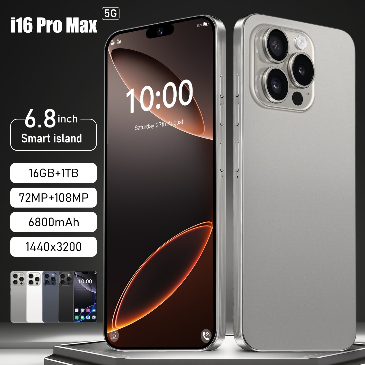 oem 2024 New Product I16 Pro Max Mobile Phones 5g Smartphone 16gb+1tb Full LCD Screen Cell Phones