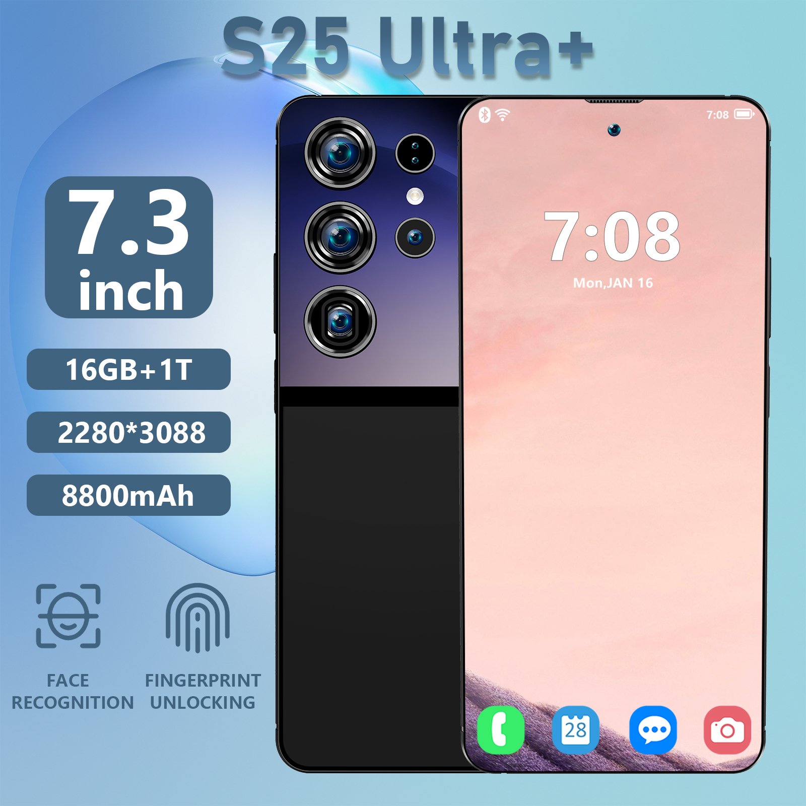 Smartphonefor Africa Market Wholesale Price S25 Ultra+ Smartphone 7.3inch Full Screen Long Battery Life Gsm 5g Mobile Phone S25