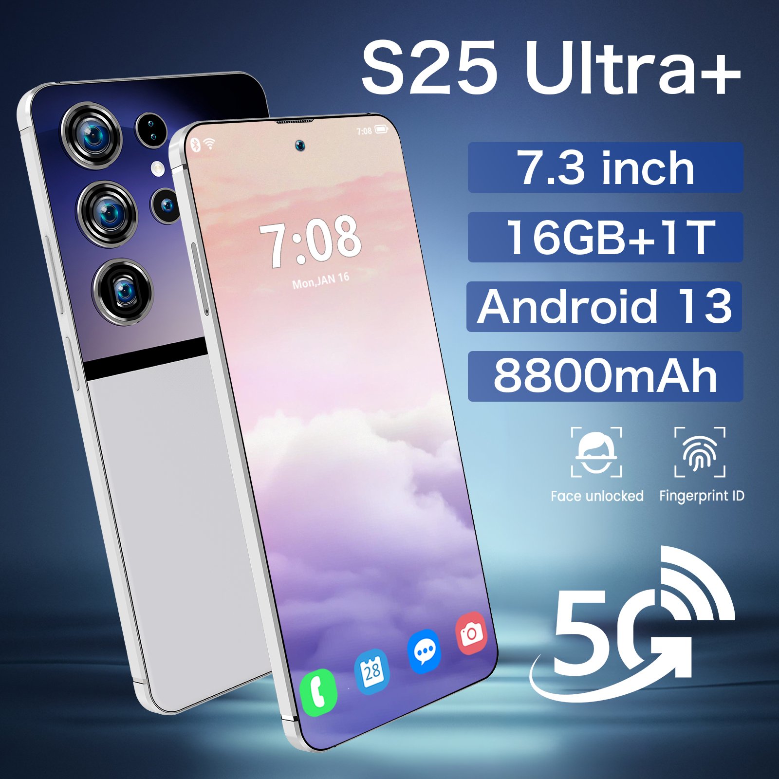 Smartphonefor Africa Market Wholesale Price S25 Ultra+ Smartphone 7.3inch Full Screen Long Battery Life Gsm 5g Mobile Phone S25