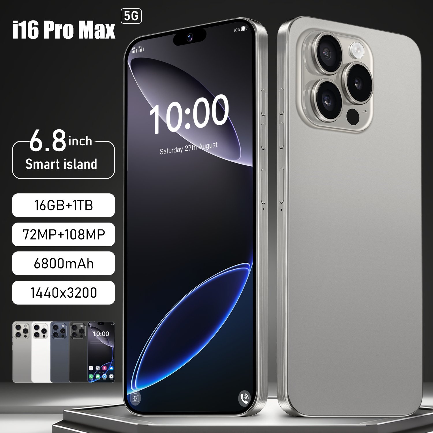 Original i For Phone 16 Pro Max Cell Phone Smartphone Telefone i16 Android Feature 5G Smartphone Gaming Mobile Phone