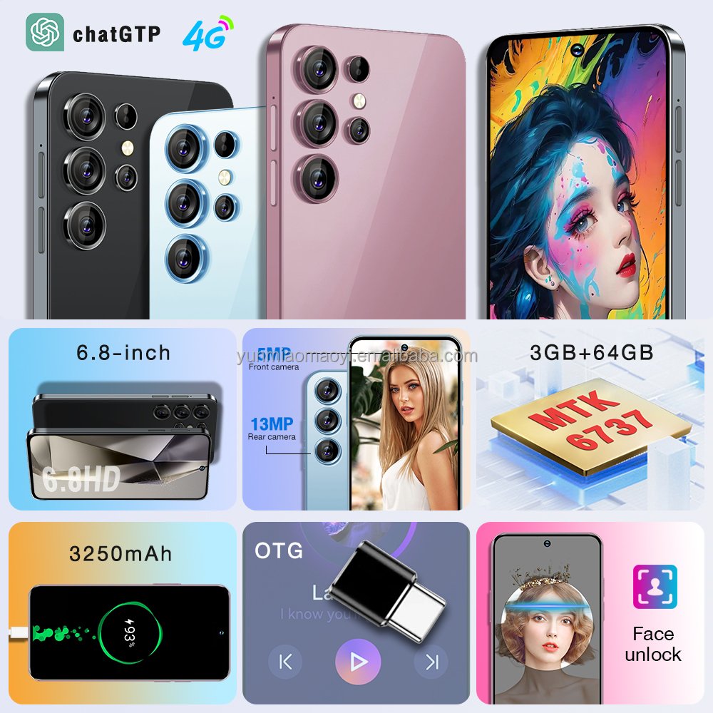 S24 ultra High Quality Version Android 8.1 Celular 64GB Cellphone 6.8inch Smartphone S24 Ultra Mobile Phone