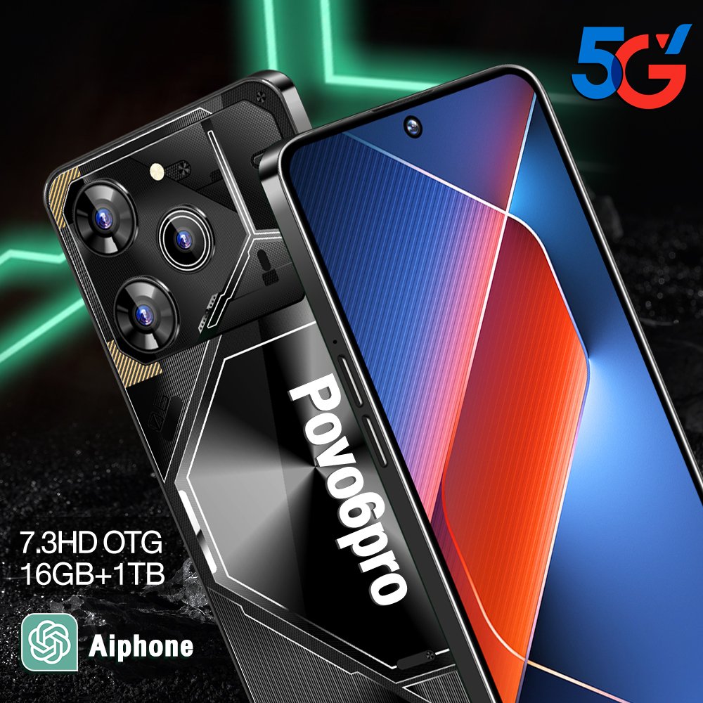 Original Povo6pro 16GB+1TB 7.3 inch 6800 mAh Android 12 Unlocked Cell Phone Smart Mobile Phones 5G Android Smartphone