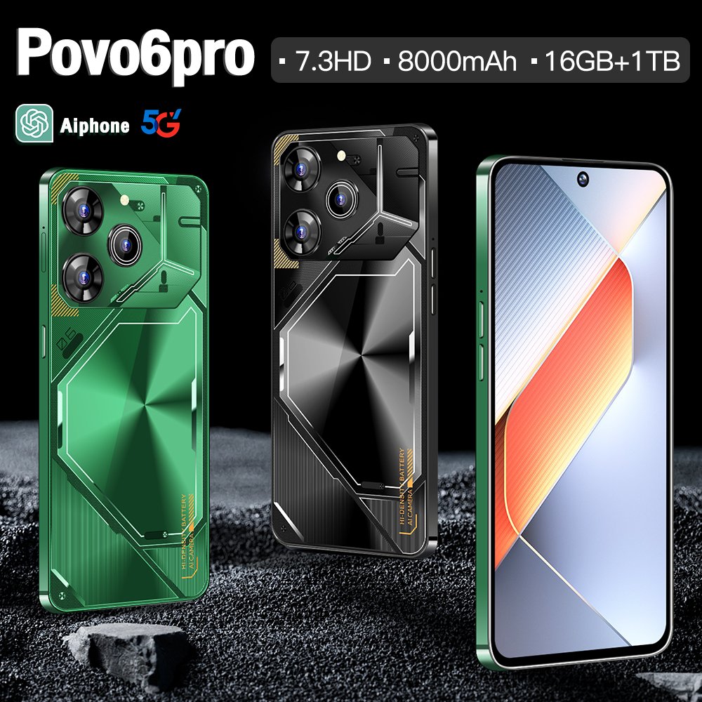 Original Povo6pro 16GB+1TB 7.3 inch 6800 mAh Android 12 Unlocked Cell Phone Smart Mobile Phones 5G Android Smartphone