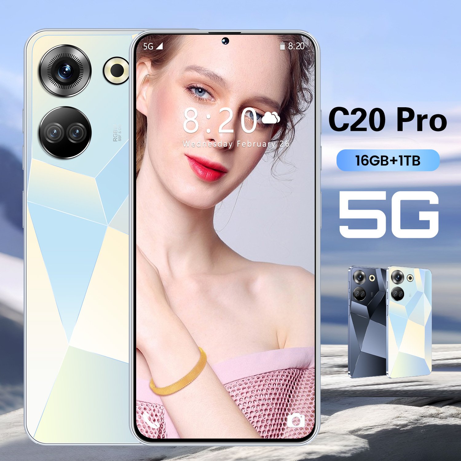 New Unlocking 5G Smartphone 4G 5G RAM 8GB ROM 256GB Storage 7.3 Inch Clear Screen Android 13 OS Quad Core CPU 24MP GSM WCDMA