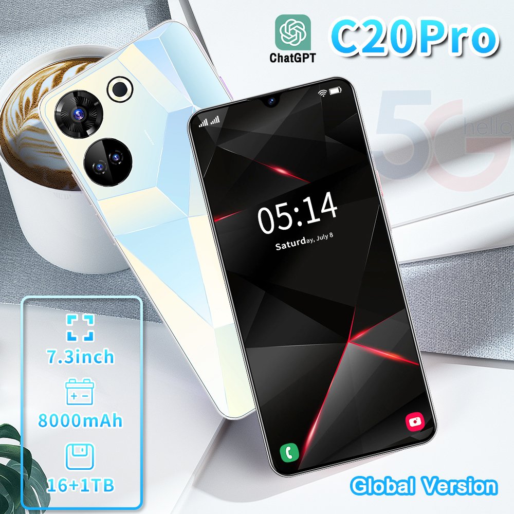 5G Smartphone C20 Pro 6.8 inch Full Screen 16+512GB Android Mobile Phones With Face ID Original Unlocked Cell Phone
