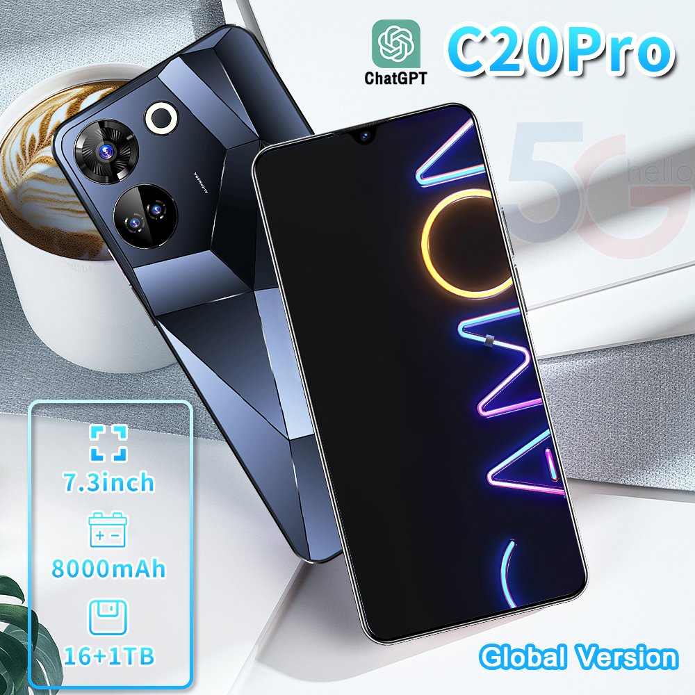 5G Smartphone C20 Pro 6.8 inch Full Screen 16+512GB Android Mobile Phones With Face ID Original Unlocked Cell Phone