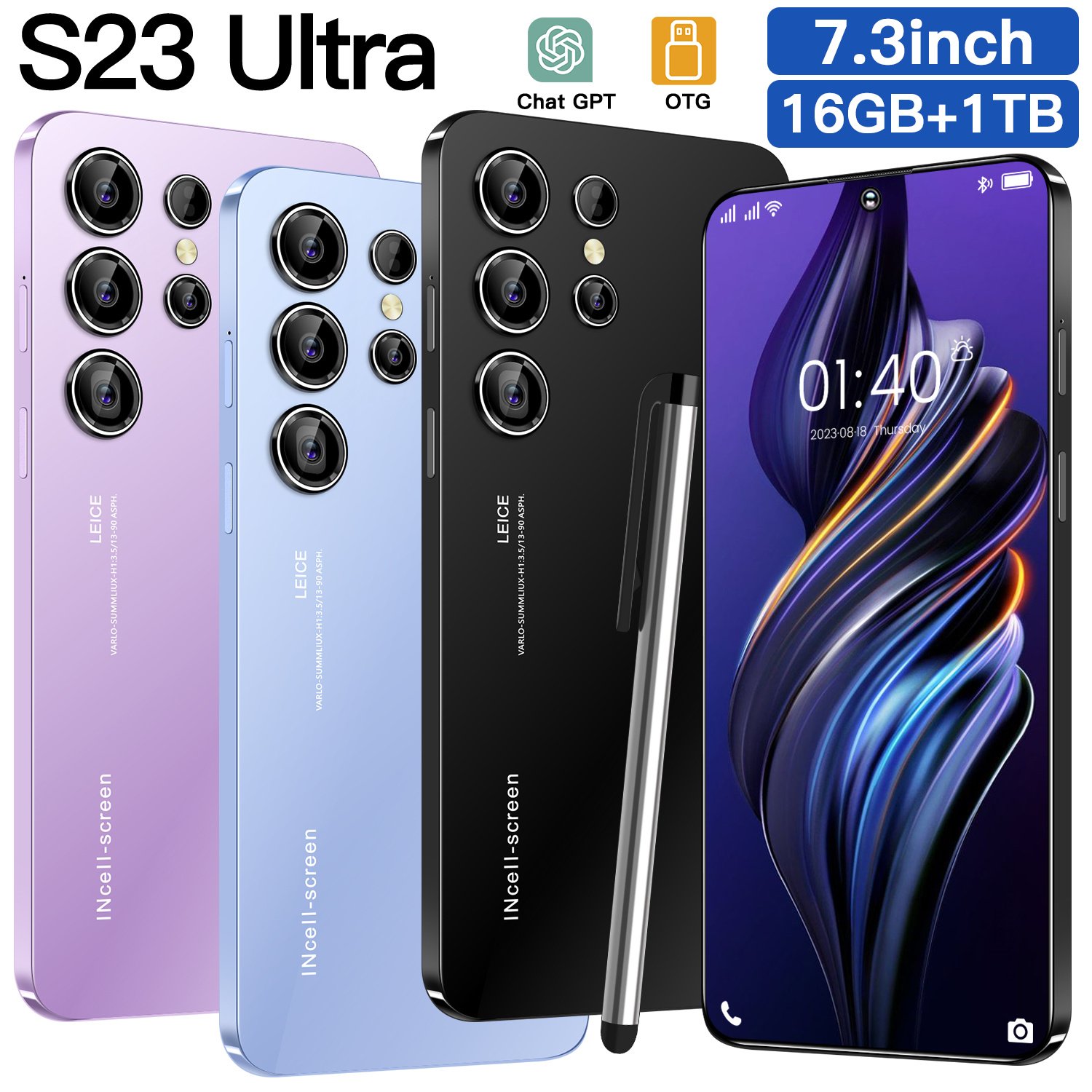 Hot selling S23 ULTRA Cell Phone 7.0 Inch Big Screen 5G Smartphone 16GB+1TB Dual SIM Android Mobile Phone S23 ULTRA