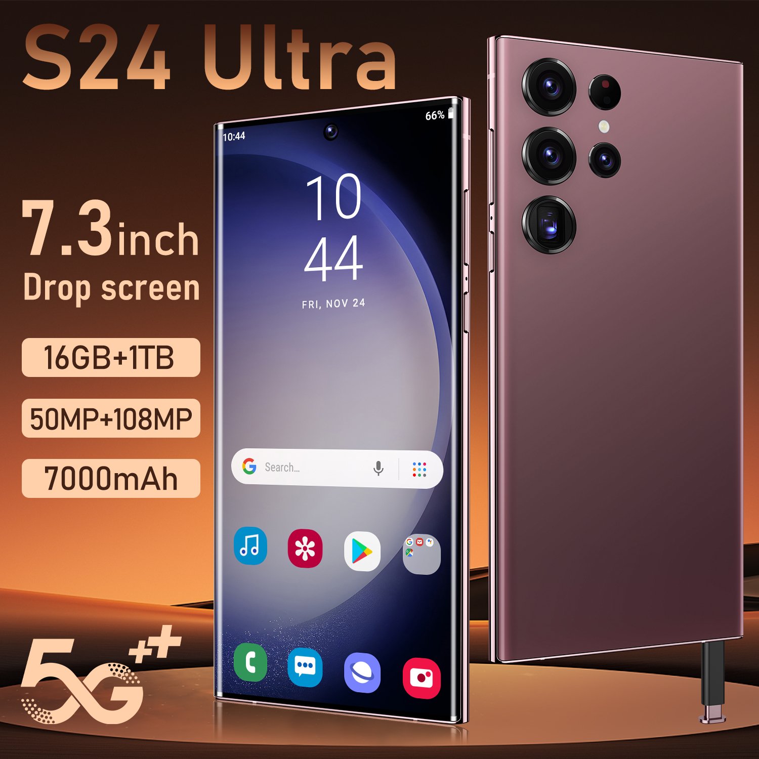 Hot Selling S24 ULTRA Original 16GB+1TB 7.3 Inch Android 13.0 Double Sim Card Mobile Phone Cellphone 4G&5G Smartphone