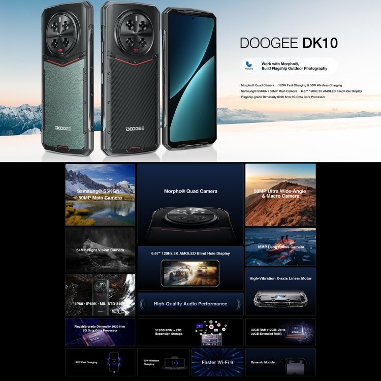 High Quality DOOGEE DK10 5G Smartphone 12GB+512GB 6.67 inch Android 13120W fast charging NFC Mobile Phones Support Google Pay