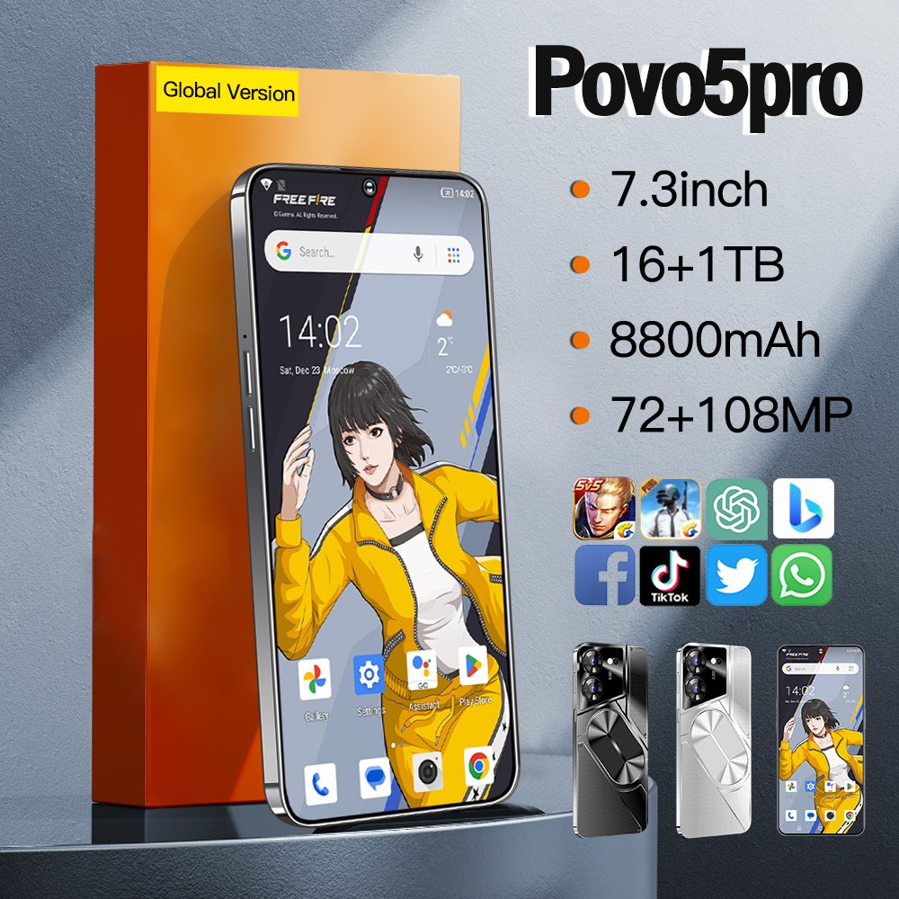Original phones Povo5pro 5G Smartphones 16GB+1TB 7 inches Dual Sim 5G Dual SIM Cellphone Mobile Phone Povo5pro smartphone