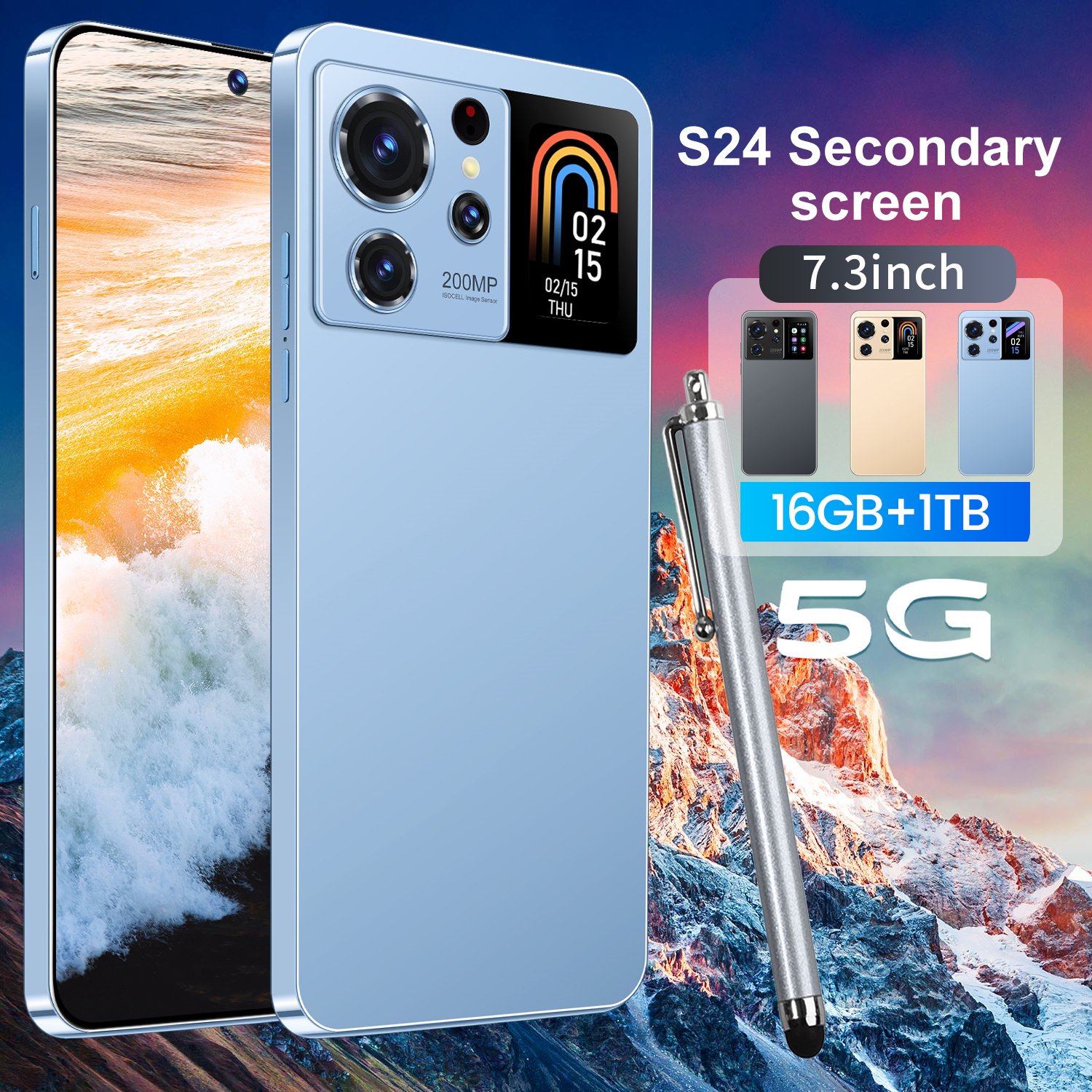 Cellphone Android 13.0 S24 ultra Secondary screen smart camera music mobilephone 7.3inch screen game playing era 5g smartphone