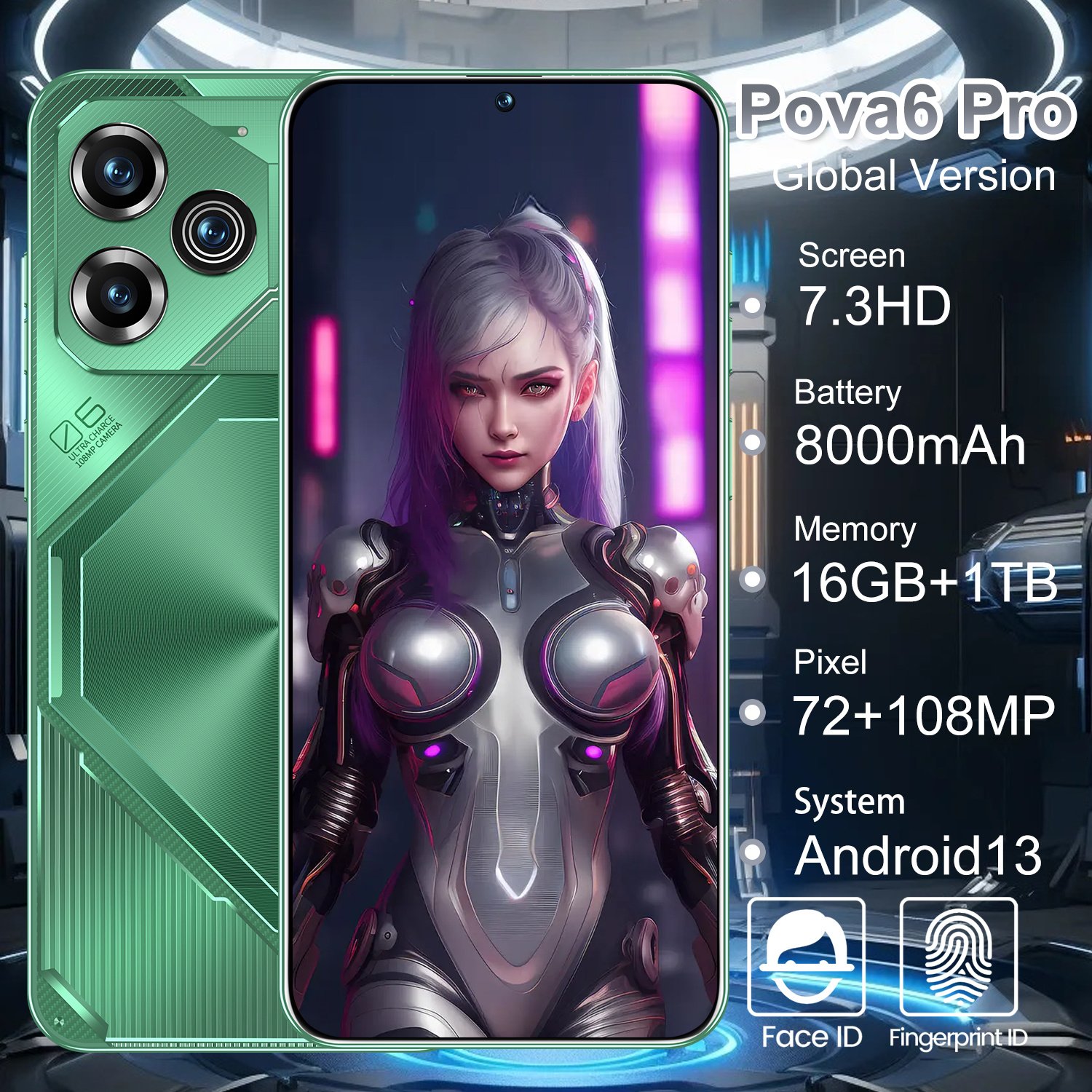 POVA POVA 6Pro Dual SIM The Ultimate Android Device with 16GB RAM 1TB Storageand a 7.3 Full Display