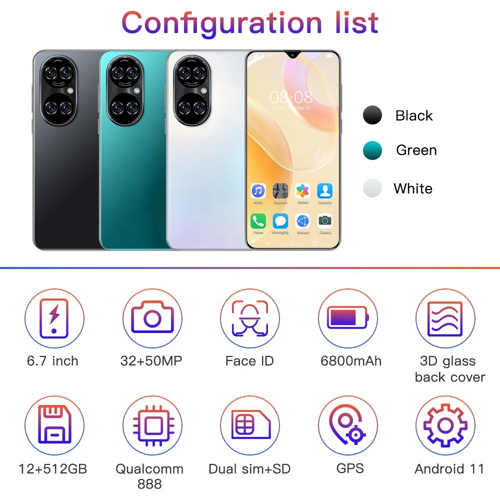 Hot Sale Fast Charging Goophone Global Version Smartphone Businessreen Dualbeige White Phone for P50 Pro 6.7 Inch 5g Smartphone