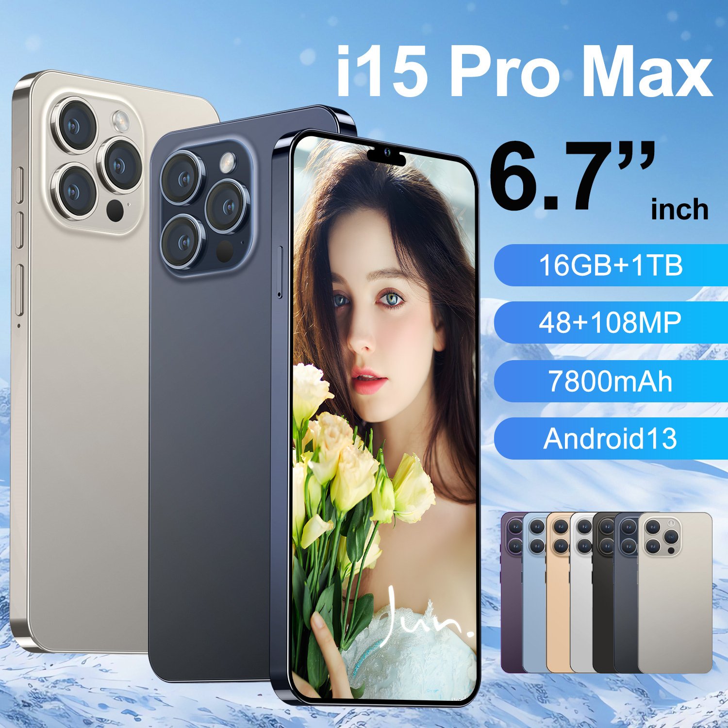Top Fashion Clone 15 pro max 6.8 inch screen 4G 5G smartphone 8GB+512GB unlocked i cell phone 15 pro max Cheap Version Dual Sim
