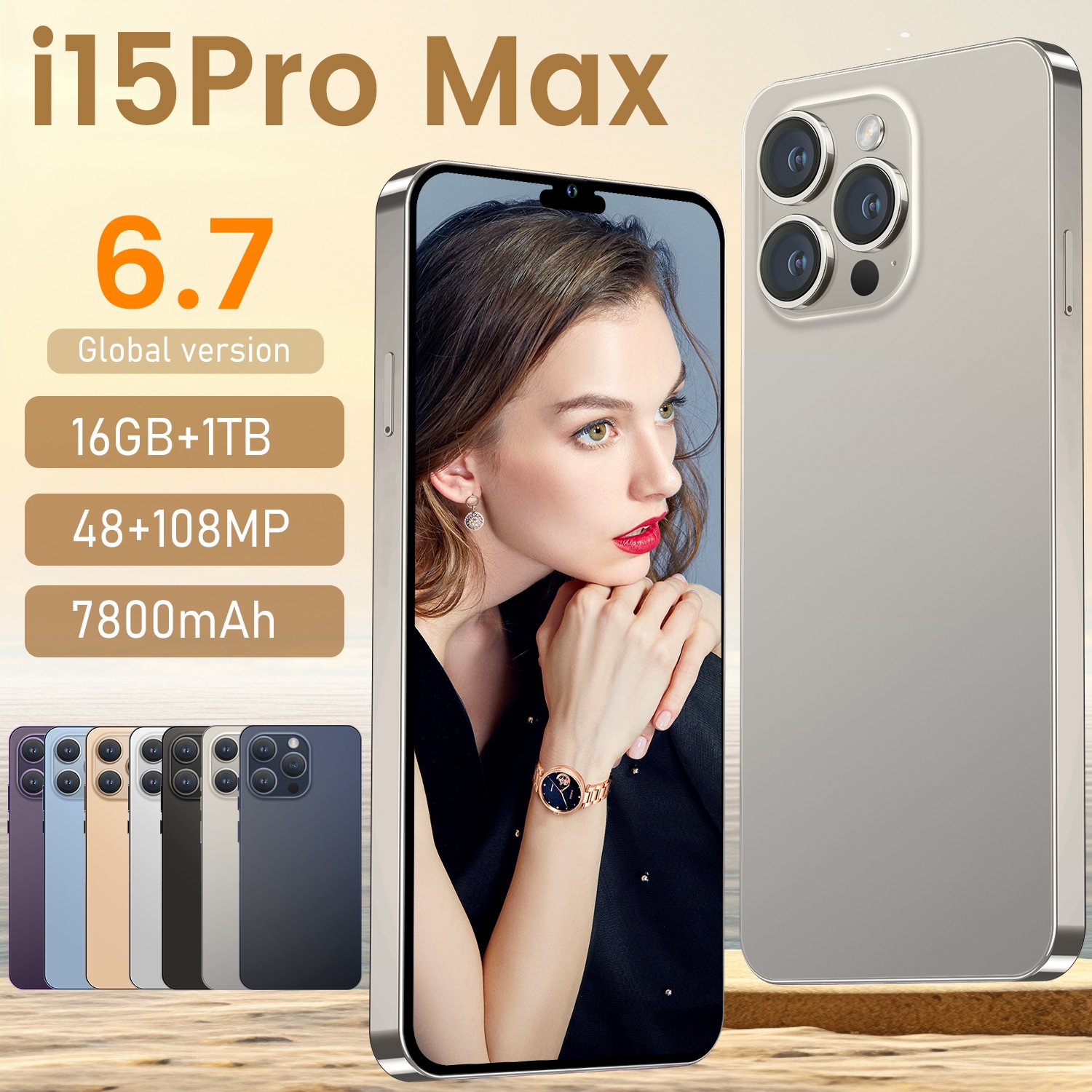 Top Fashion Clone 15 pro max 6.8 inch screen 4G 5G smartphone 8GB+512GB unlocked i cell phone 15 pro max Cheap Version Dual Sim