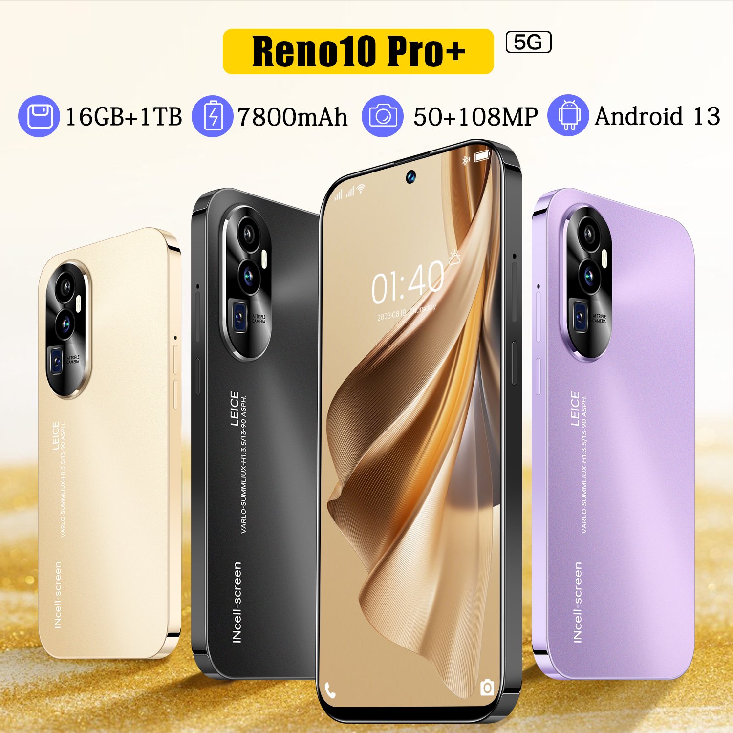 New Arrival Hot Sale Reno10 Pro 7.3 Inch Smartphone 10 Core 5G LET phone HD Screen 8+256GB Face ID Global Version Mobile Phone