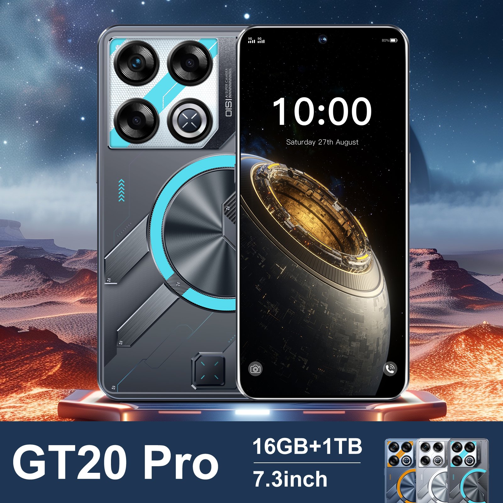 Original Cellphone GT20 pro 7.3 inch Hd 16GB+1TB Mobilephone Android14 Face Unlock 5G smartphone Factory wholesale price