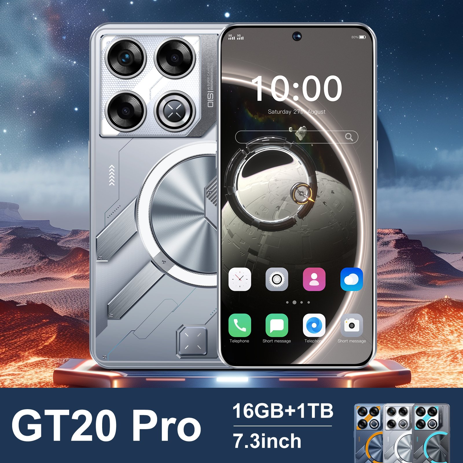 Original Cellphone GT20 pro 7.3 inch Hd 16GB+1TB Mobilephone Android14 Face Unlock 5G smartphone Factory wholesale price