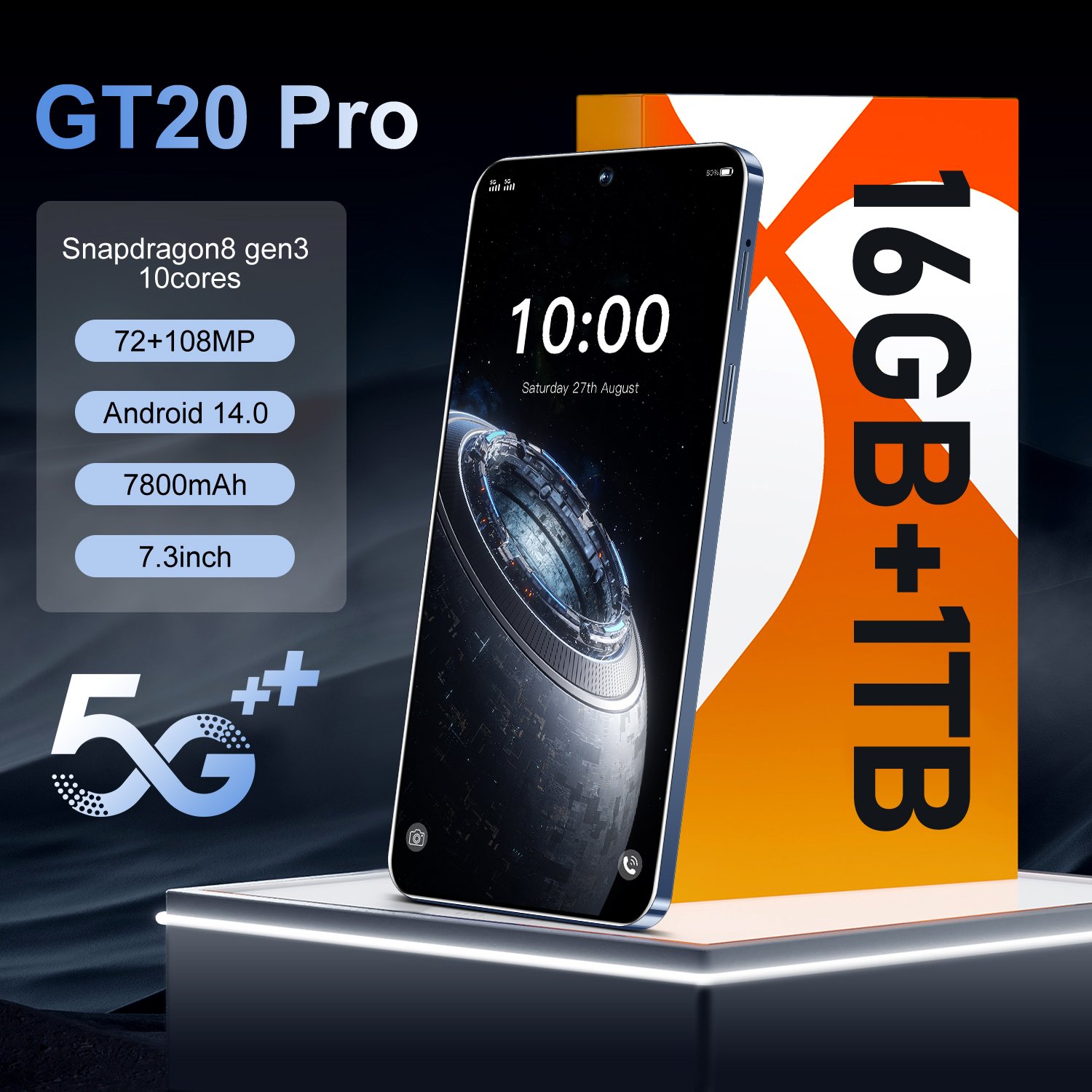 Original Cellphone GT20 pro 7.3 inch Hd 16GB+1TB Mobilephone Android14 Face Unlock 5G smartphone Factory wholesale price