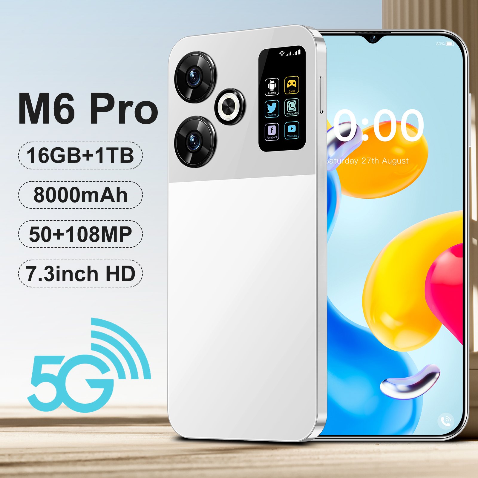 1TB Storage Gaming Phone M6 Pro with 16GB RAM - OEM 4G/5G Smartphone